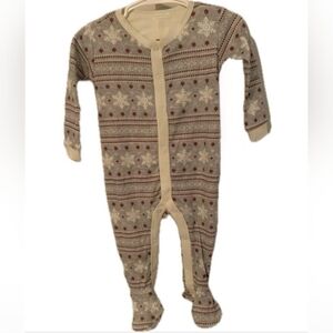 Petit Lem Cream and Brown Patterned Footie